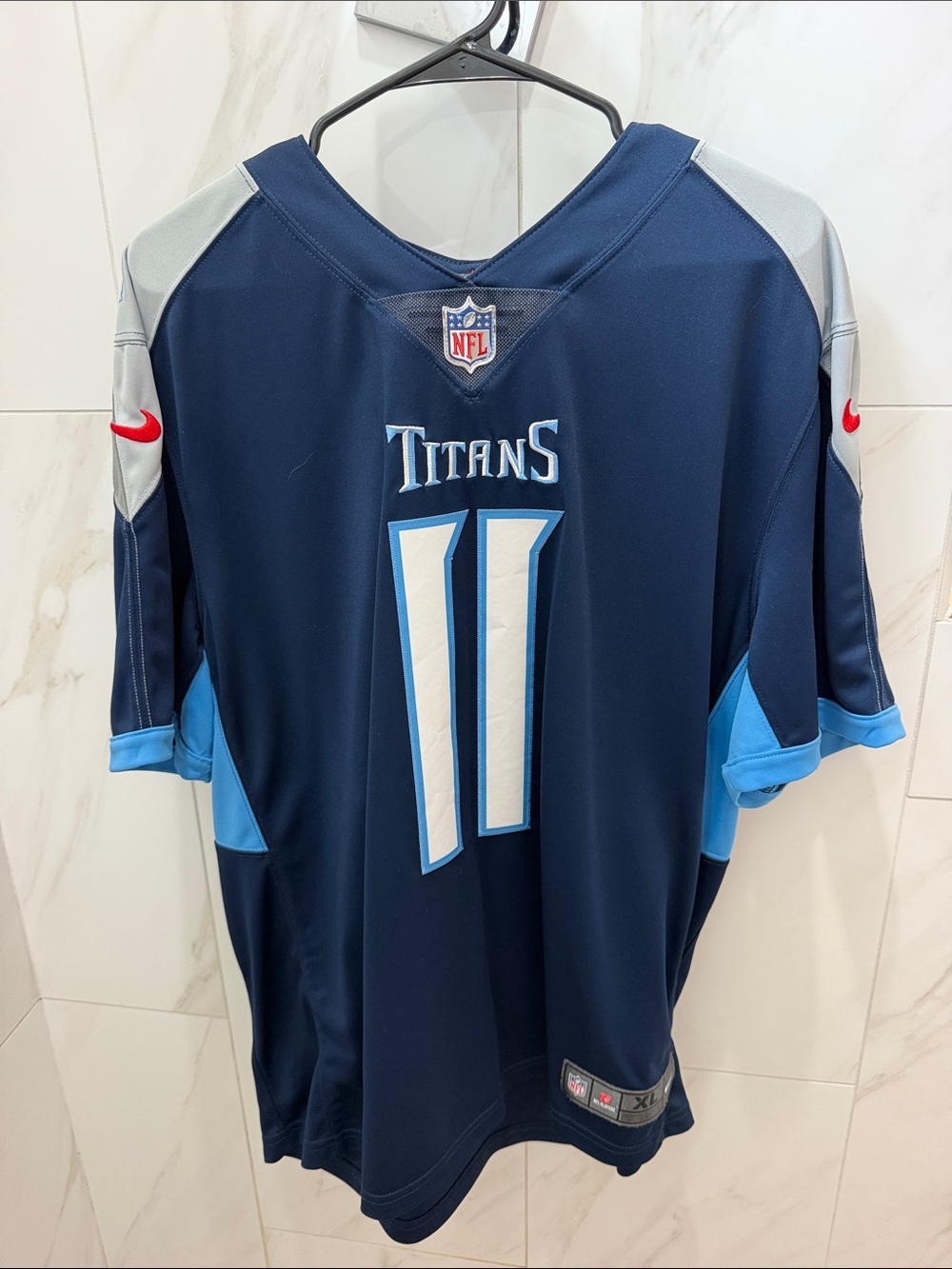 Nike Men's Tennessee Titans Navy and Light Blue #11 Football Jersey